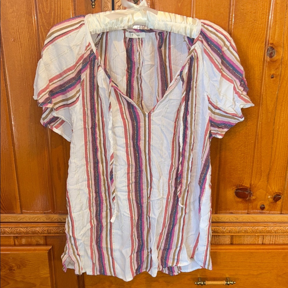 Striped V-Neck Short Sleeve Women's Top